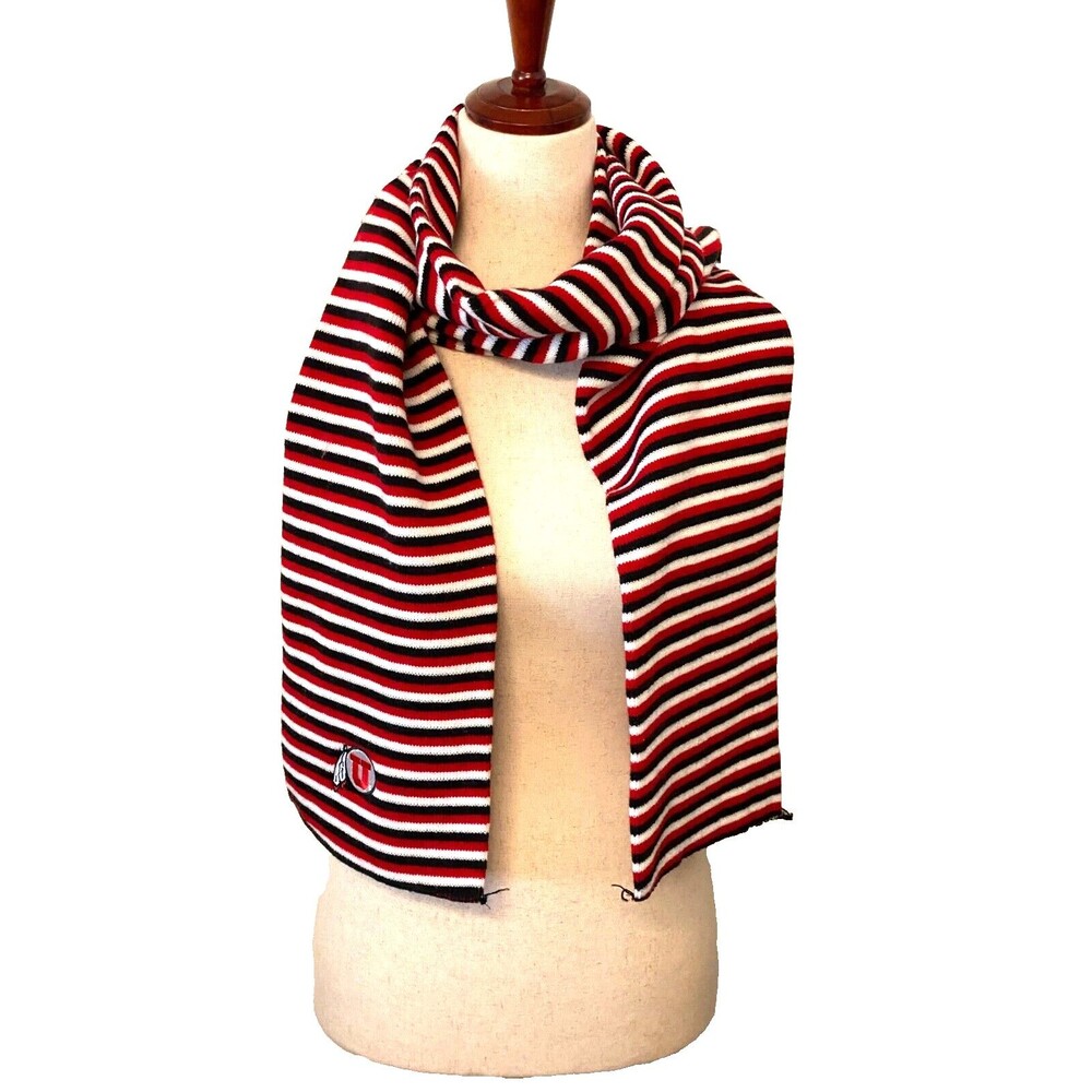 Vtg University of Utah UTES LogoFit Striped Winter Scarf USA Made Red White Blac